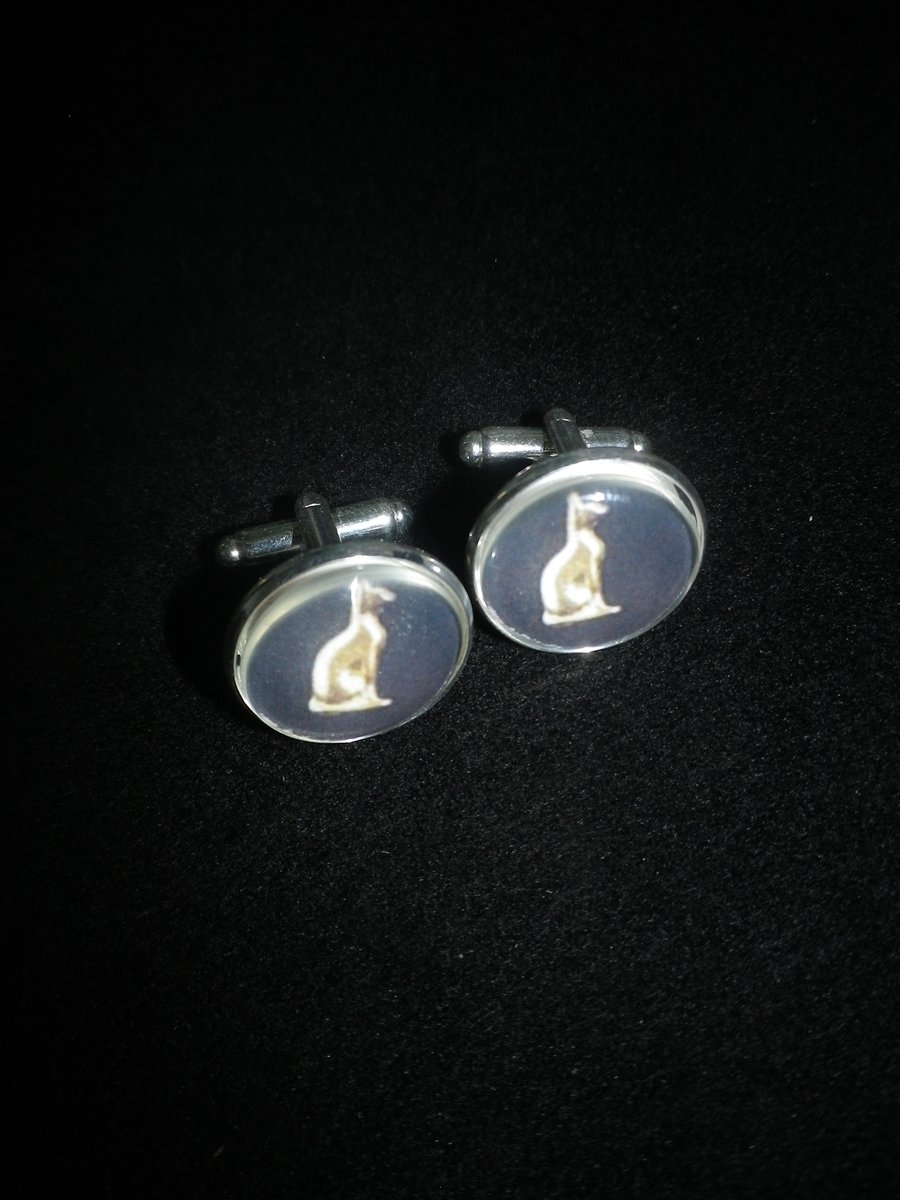 Egyptian gold cat cufflinks  matching tie clip available, free UK shipping.5163
