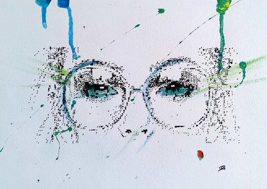 Technicolor Vision - Original Pen and Ink Mixed Media Portrait