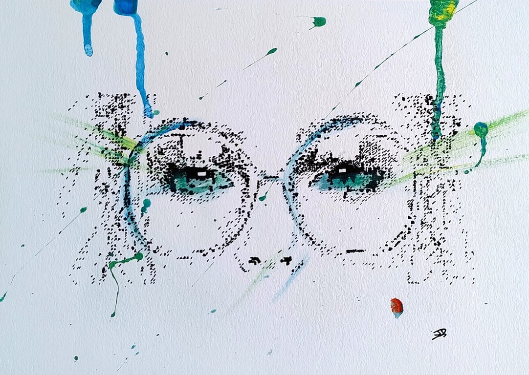 Technicolor Vision - Original Pen and Ink Mixed Media Portrait