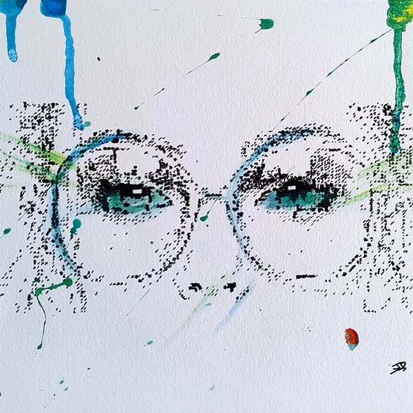 Technicolor Vision - Original Pen and Ink Mixed Media Portrait