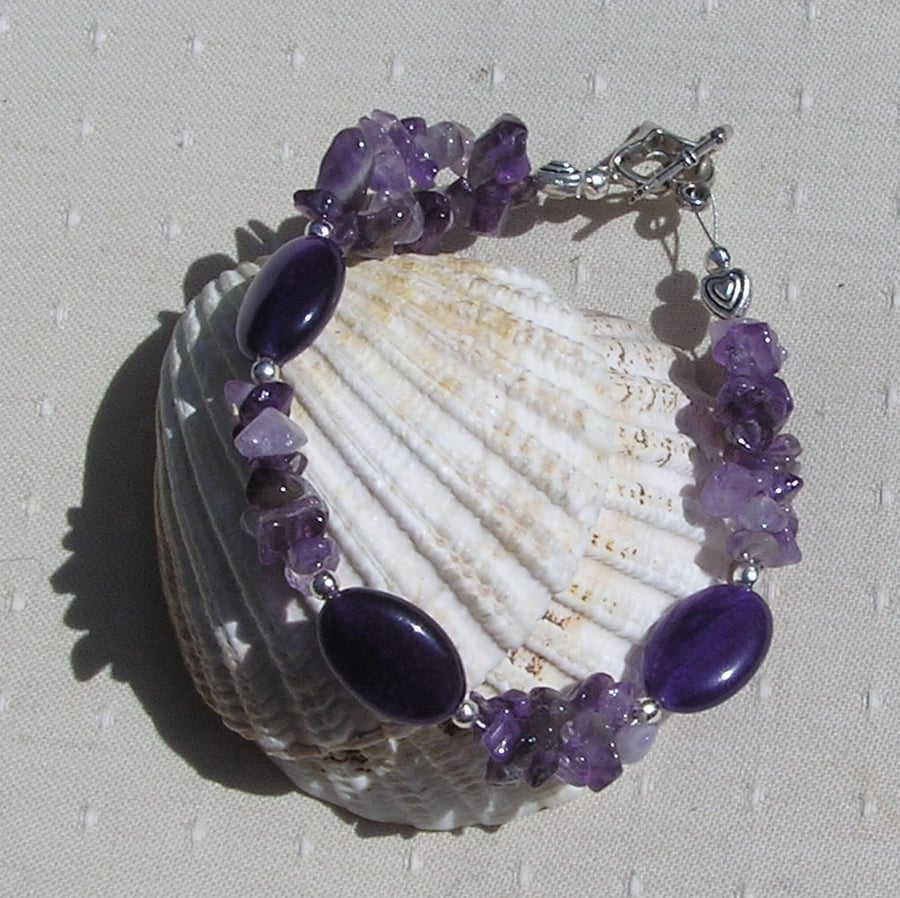 Purple Amethyst Crystal Gemstone Chakra Bracelet "Purple Ling"