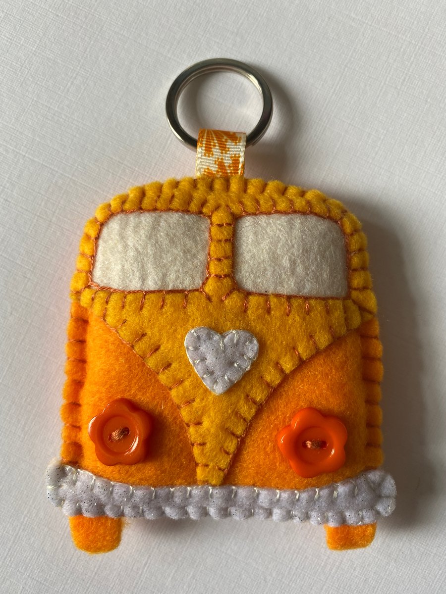 Homemade Camper Van Key Ring in Orange Felt