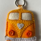 Homemade Camper Van Key Ring in Orange Felt