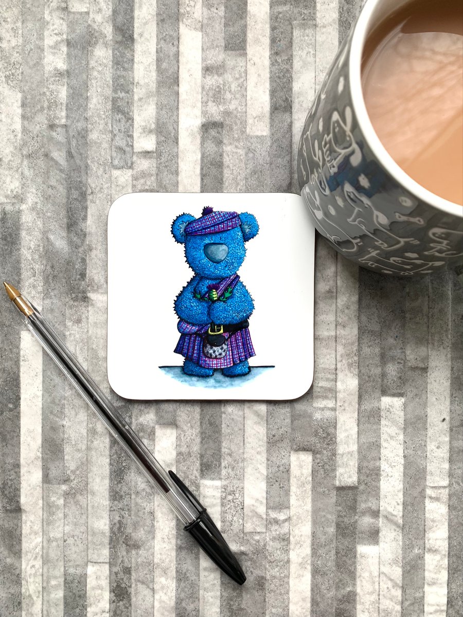 Scottish Bear with Thistle Coaster