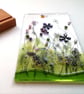 Purple wildflowers glass art, fused glass floral panel, freestanding ornament. M - Image 5