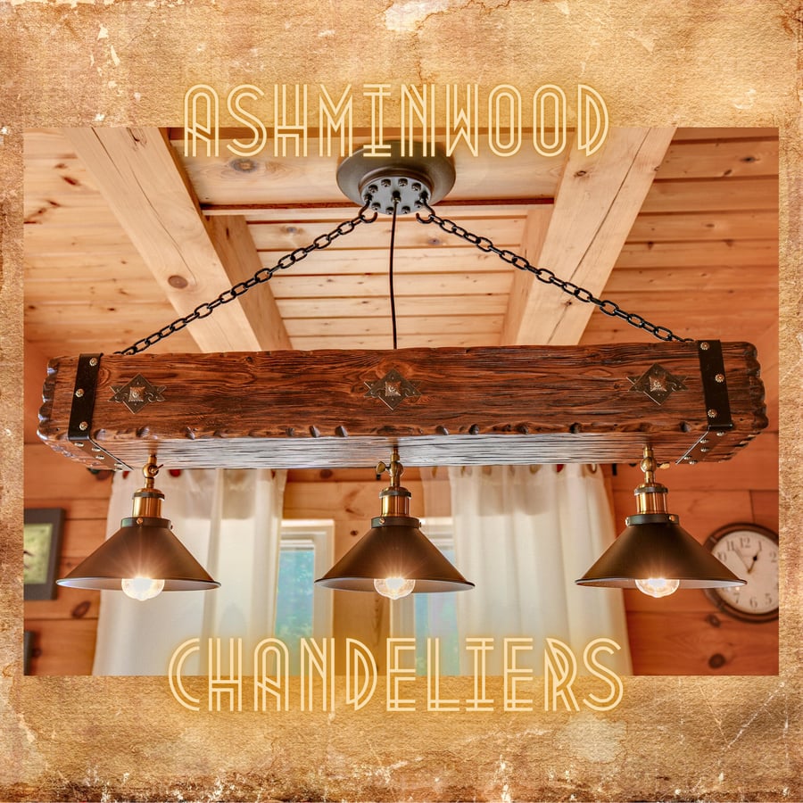 Wood Beam Chandelier 3 Pendant Lights