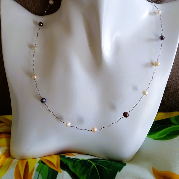 Multicolour Cultured Pearl Illusion Necklace 16 Inch 40cm