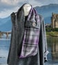 Tartan Lambswool Heather Button Infinity Scarf. Grey Lambswool Knitted Scarf.