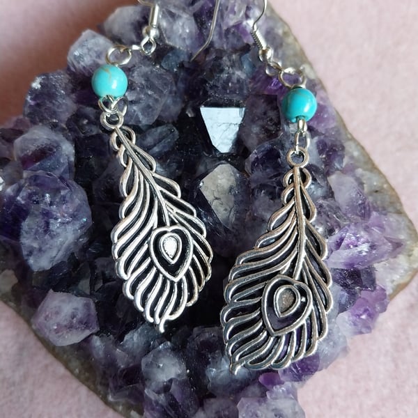 Feather and Turquoise Earrings 