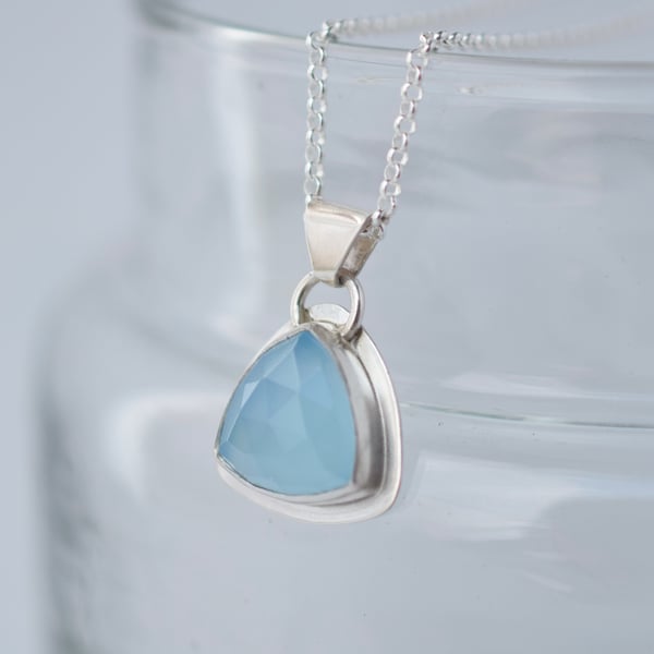 Silver Chalcedony Gemstone Pendant Necklace