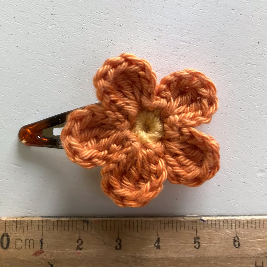 Crocheted Cotton Orange Flower Hair Clip