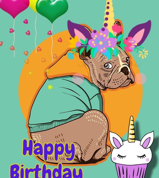 Happy Birthday French Bulldog Unicorn Card A5