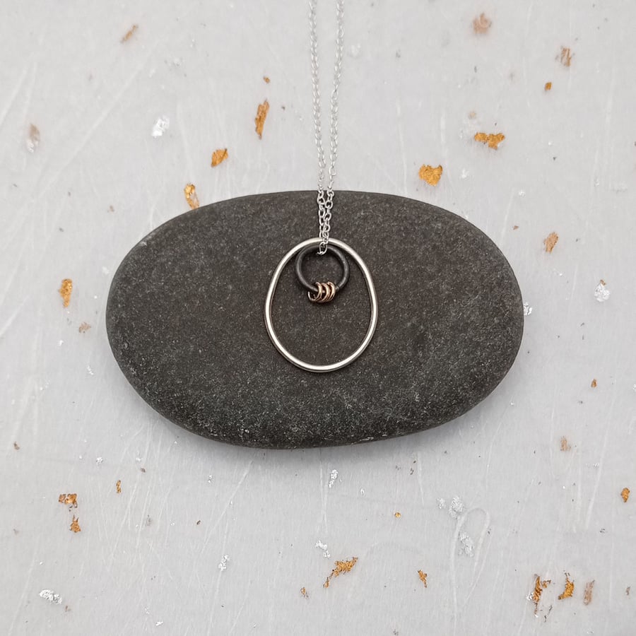 Recycled sterling silver wire & 14ct filled gold necklace - handmade jewellery