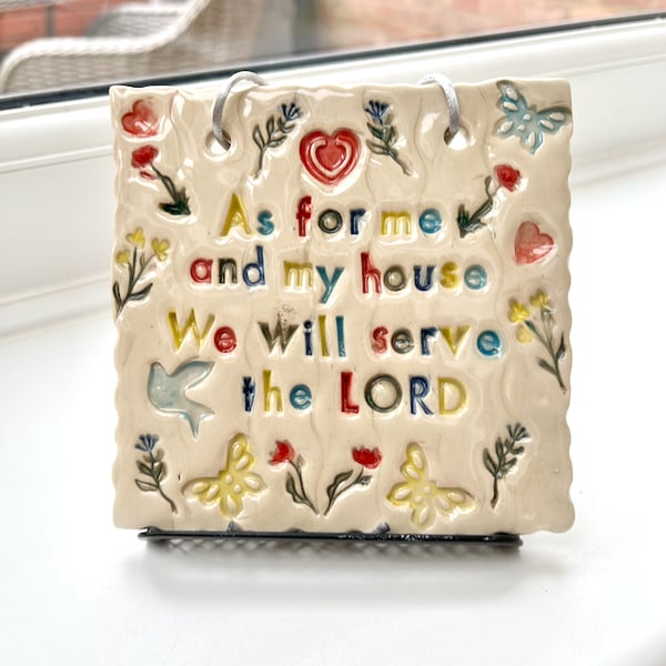 Handcrafted Stoneware Bible Verse Wall Hanging - Joshua 24.15