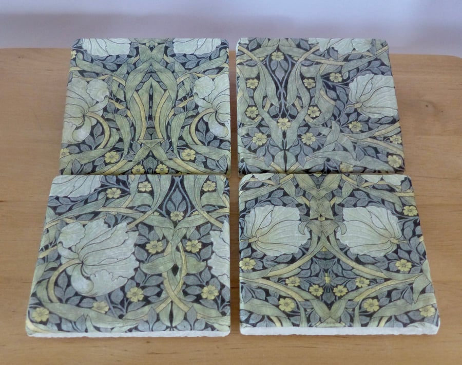 Set of 4 Marble 'William Morris Design' Coasters