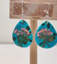 Pressed flower polymer clay pebble hook earrings - Image 1