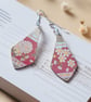 Stylish Cherry Blossom Boho Teardrop Earrings – Golden & Pink Washi Tape Dangles - Image 6