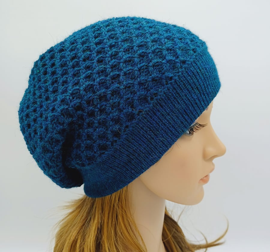 Handmade women's beret, knitted alpaca blend baggy beanie hat