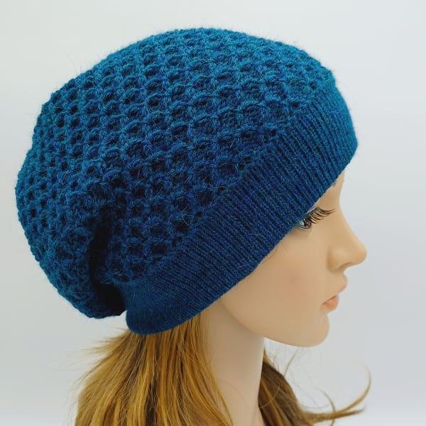 Handmade women's beret, knitted alpaca blend baggy beanie hat