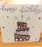 Handmade Birthday Card – Purple & Silver Tiered Cake with Sparkle Acce
