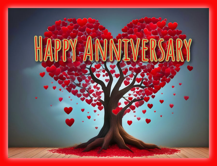 Happy Anniversary Hearts Tree Card A5