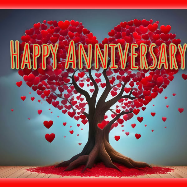 Happy Anniversary Hearts Tree Card A5