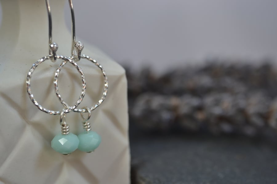 Mint alabaster and sterling silver earrings