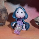 Tiny Beachcomber Gnome 'Darcie' with shell in jar OOAK Sculpt by Ann Galvin