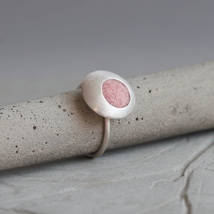 Pink Funky Dots Sterling Silver Disc Ring