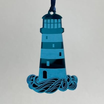 Blue mirrored acrylic lighthouse decoration