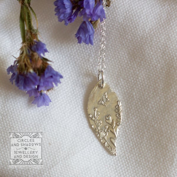 Butterfly Leaf Meadow Pendant Necklace Hallmarked Fine Silver