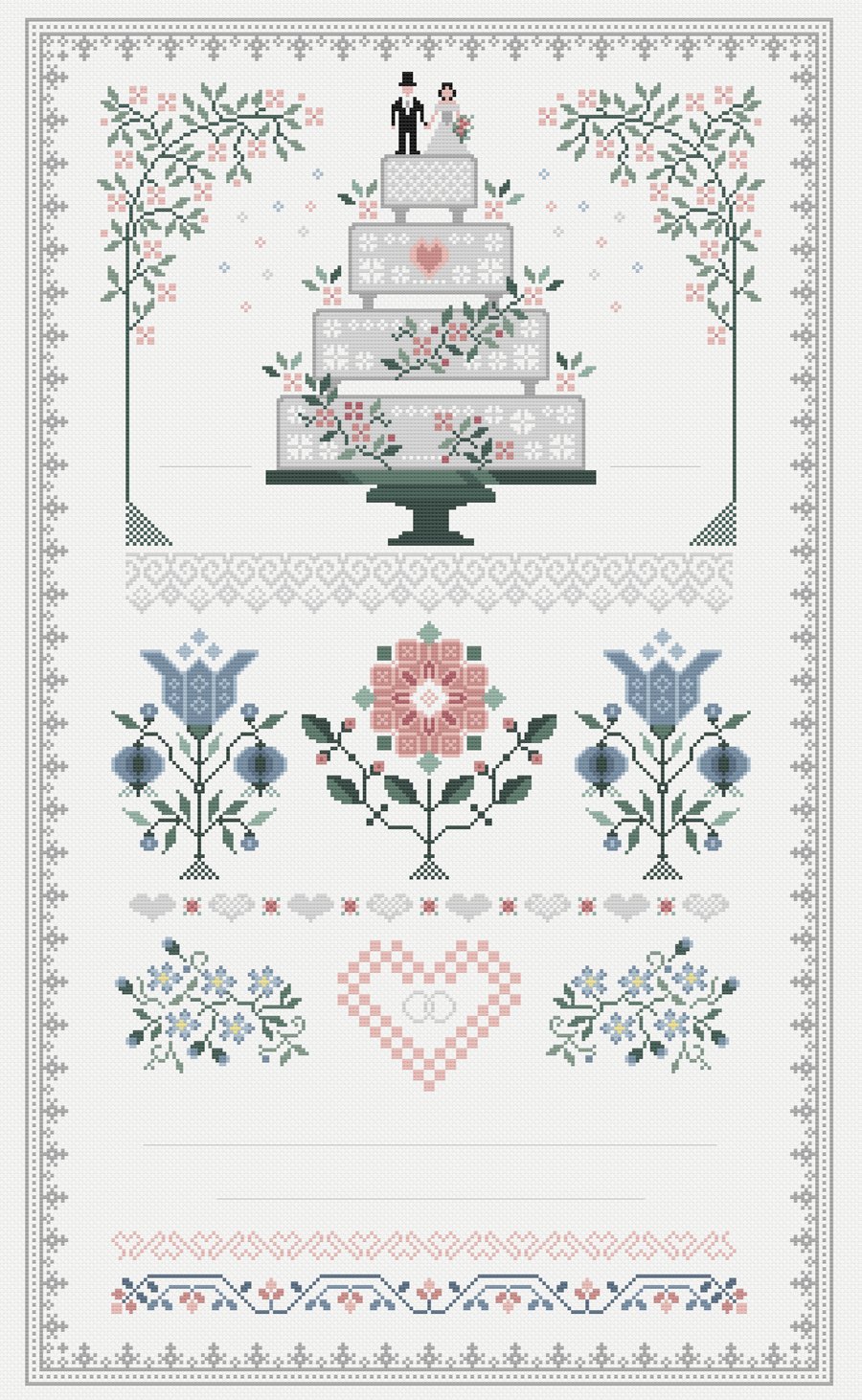 289 Cross stitch pattern Wedding Day Cake Sampler plus alphabet
