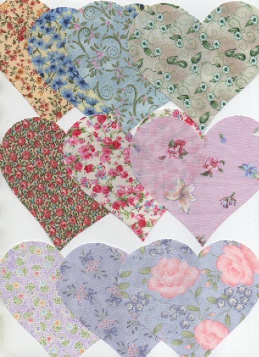 ChrissieCraft 10 assorted 4.5" die-cut quality cotton HEARTS for APPLIQUE