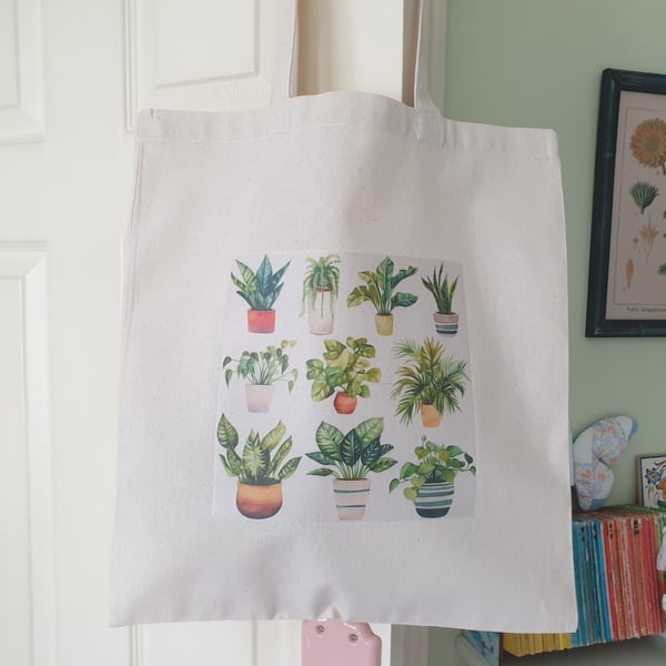 Cotton Tote with Houseplant Print