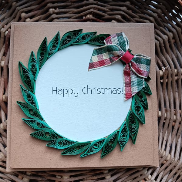 Traditional Quilled Wreath Christmas Card 4" x 4" Small Square Card