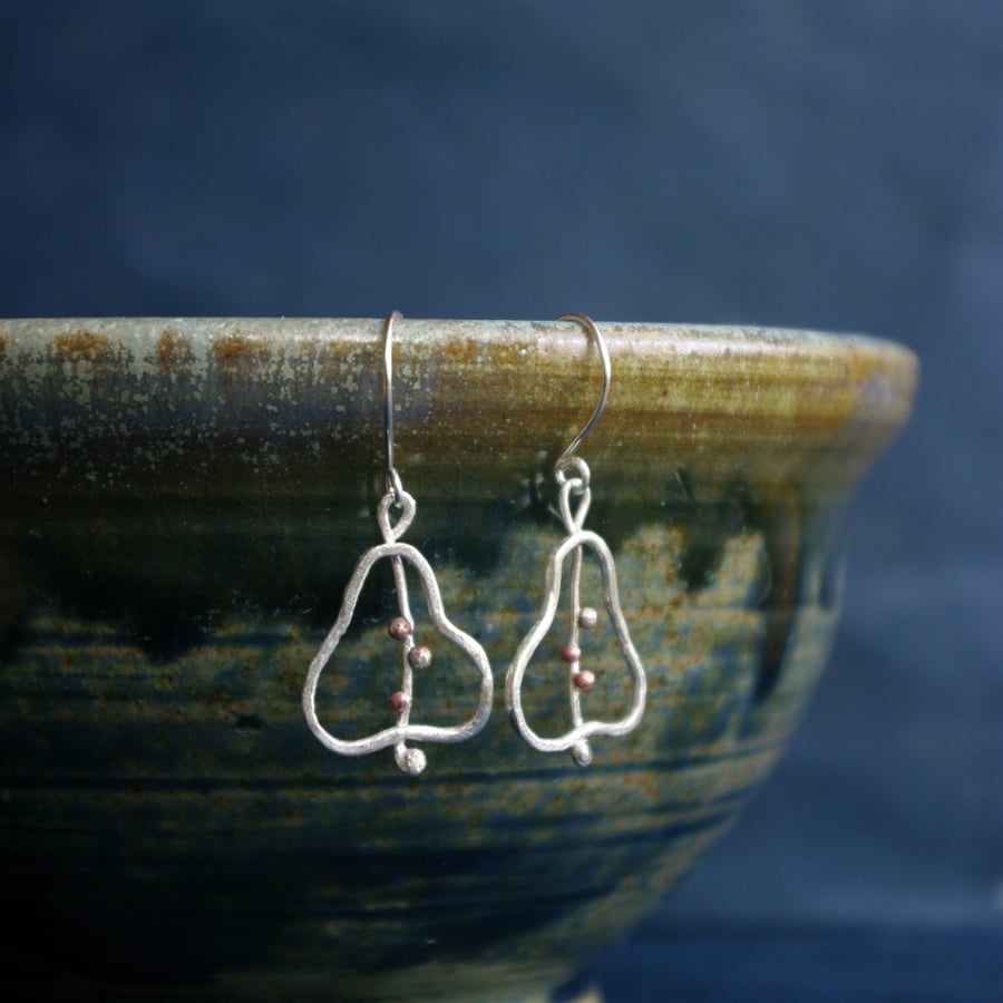  Silver and Copper Pear Earrings 