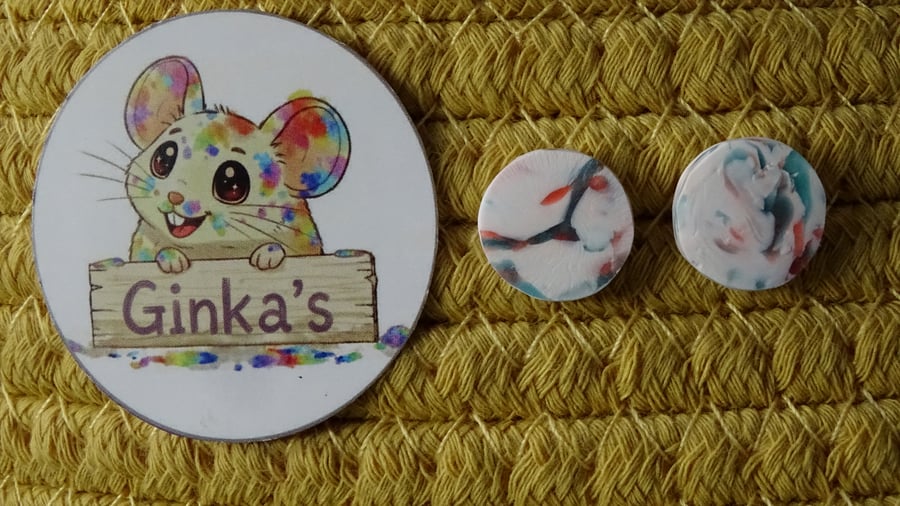 Coral Mist Polymer Clay Stud Earrings – Handmade