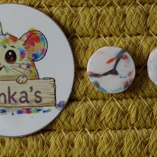 Coral Mist Polymer Clay Stud Earrings – Handmade