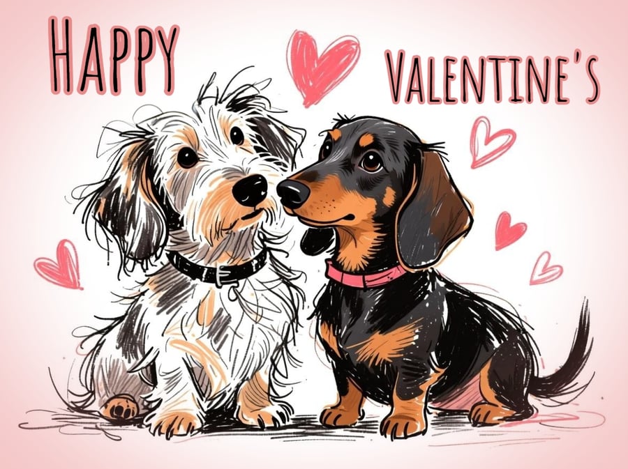 Sausage Dogs Valentine's Greeting Card A5