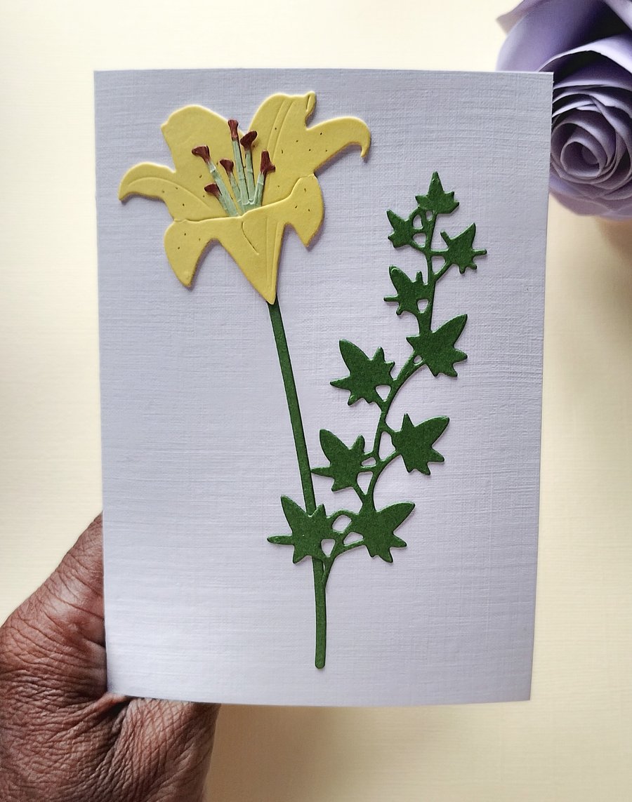 Yellow Paper Lily - Flower Shop Moments, Blank Handmade Floral Card 