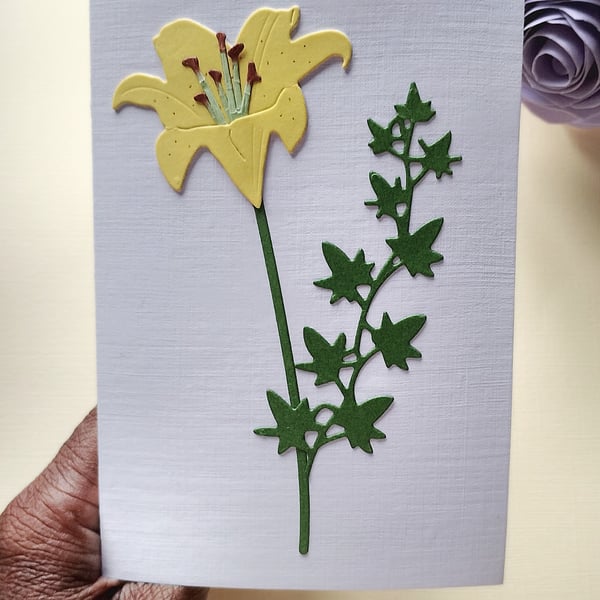 Yellow Paper Lily - Flower Shop Moments, Blank Handmade Floral Card 