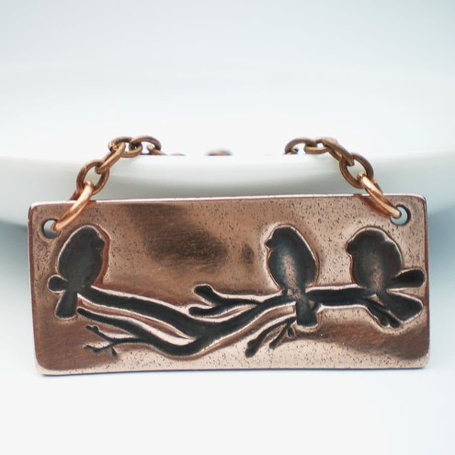 Birds on a Branch Copper Necklace