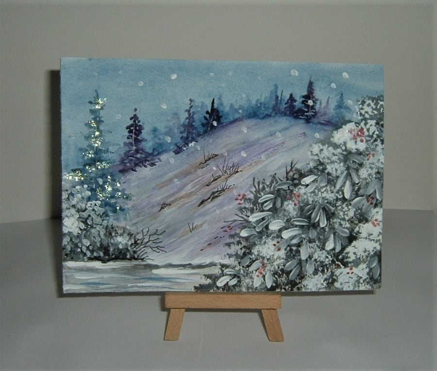 watercolour snowscene andscape original art painting ( ref F 866 )