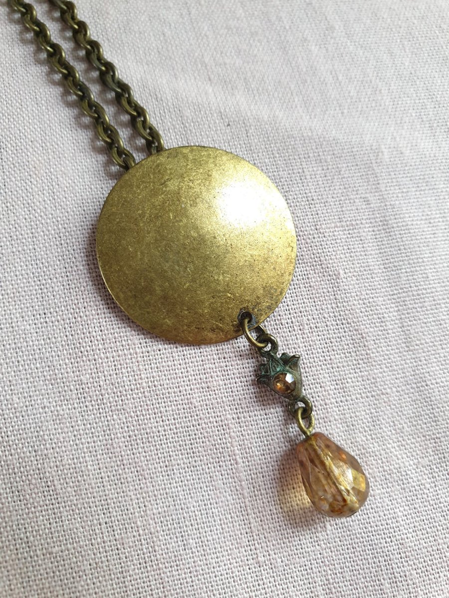 Long Line Bronze Tone Necklace with Bead Drop. Upcycled Necklace, Eco Friendly
