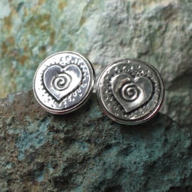 Pewter Cufflinks, Heart and Spiral Design