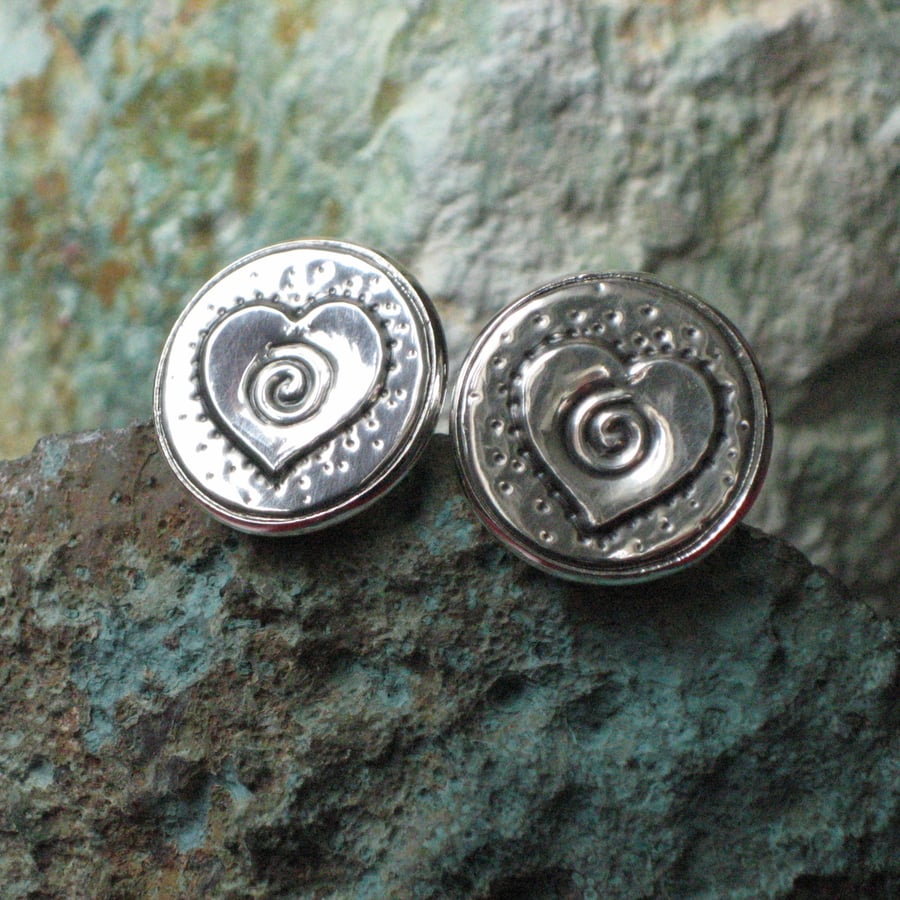 Pewter Cufflinks, Heart and Spiral Design