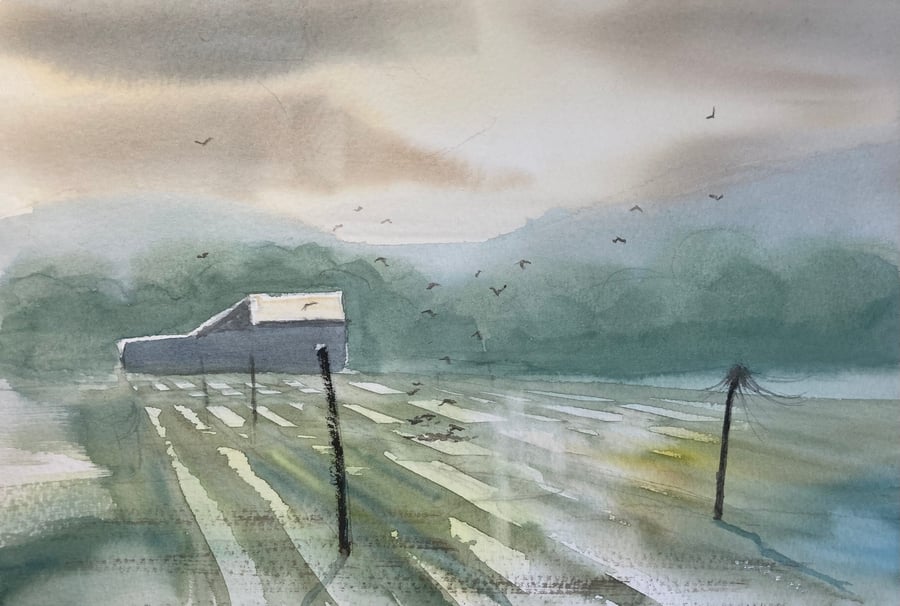 Ingleby plantation - Waterlogged fields (original watercolour painting)  