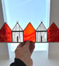 Stained Glass Suncatcher Beach Huts - Handmade Decoration - Red White