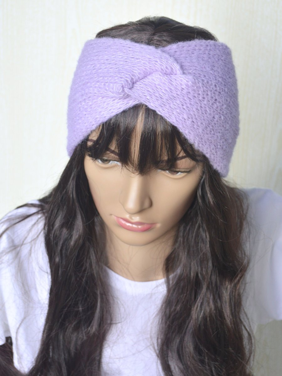 Knitted Headband Earwarmer Soft Alpaca Silk Pale Orchid Letterbox Gift