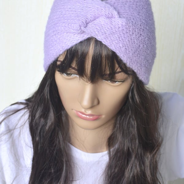 Knitted Headband Earwarmer Soft Alpaca Silk Pale Orchid Letterbox Gift